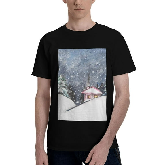 Bingfone Watercolor Winter Landscape For Christmas Men'S Loose Fit Short-Sleeve Pocket T-Shirt