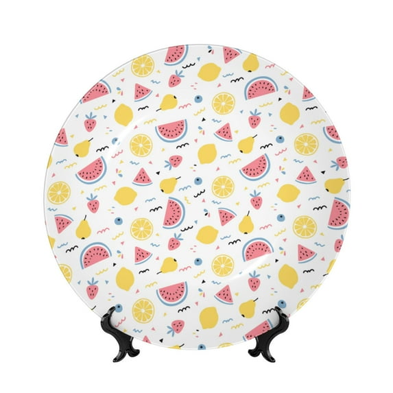 Bingfone Tropical Fruit Print Bone China Dinner Decorative Plates,Handmade Ceramic Dinner Plate with Stand for Home Club-7in