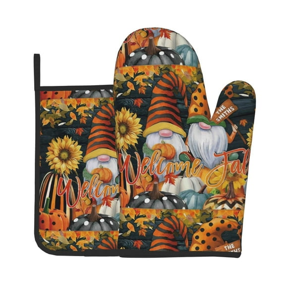 Bingfone Welcom Fall Print Oven Mitts Pot Holders Set 2 PCS for Kitchen for Cooking Grilling Baking BBQ Pot Holders Cook Essentials