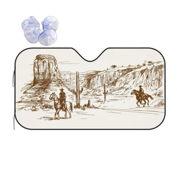 Bingfone Western Desert Cowboys Car Windshield Sun Shade Protector Keep Your Vehicle Cool Sun Shield Visor Cover Foldable For Car Truck Suv-Small