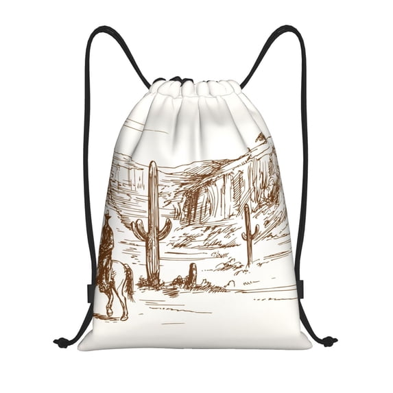 Bingfone Western Desert Cowboys Drawstrings Backpacks Bags For Men Women Gym Drawstrings Bag