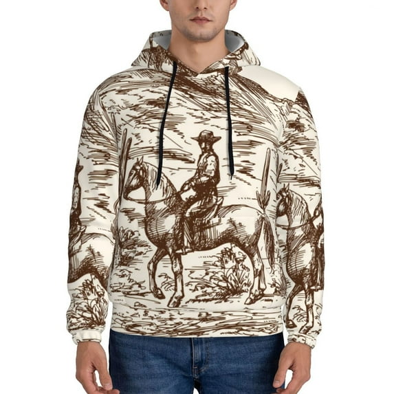 Bingfone Western Desert Cowboys2 Men'S Drawstring Hoodie Long Sleeve Pocket Sweatshirts-Large