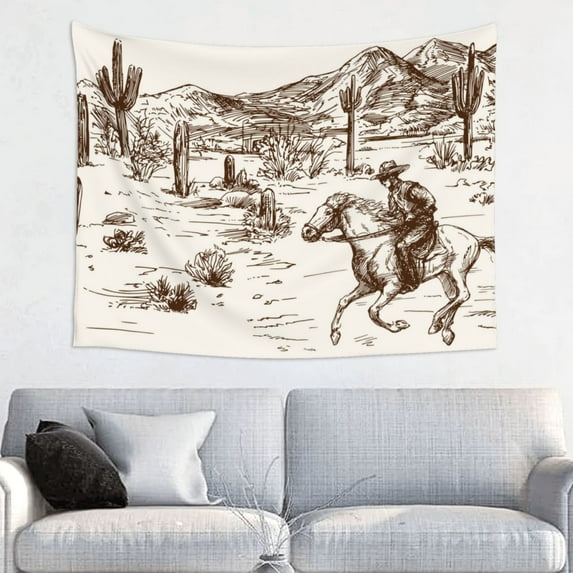 Bingfone Western Desert Cowboys3 Tapestry Wall Hanging Decor For Living Room Bedroom Dorm Classroom Office Decor 29x37 Inch