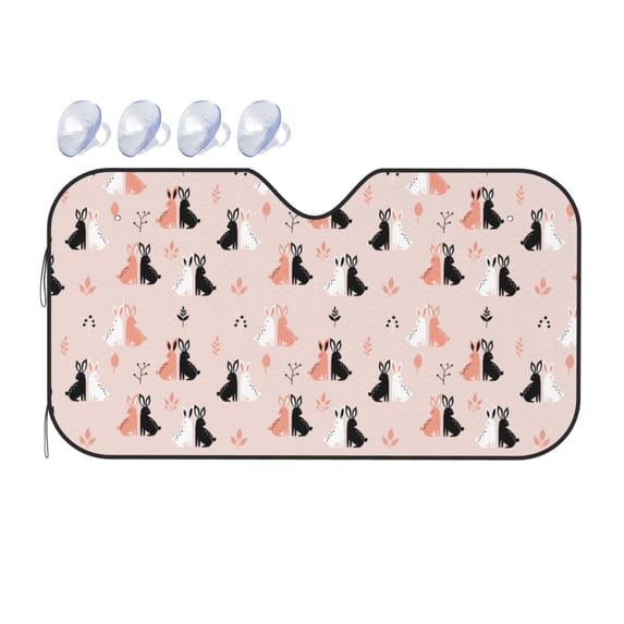 Bingfone White And Black Rabbit Car Windshield Sunshade,Sun Foldable Sun Shield Sun Visor for Car - Small