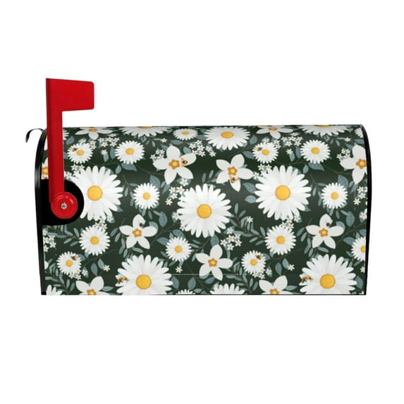 Bingfone White Daisies and Bee Magnetic Mailbox Cover Standard Size for Garden Yard Outdoor Decorations-21x18 in