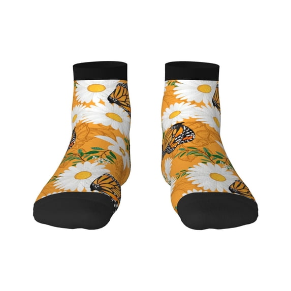 Bingfone White Floral And Butterflies Design Patterned Men'S Women'S Casual Cotton Socks