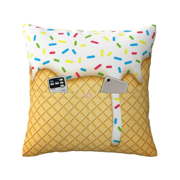 Bingfone White Ice Cream Linen Throw Pillow Covers Cushion Case Pocket Button Vintage Farmhouse Pillowcase for Sofa Couch Bed 18"x18"
