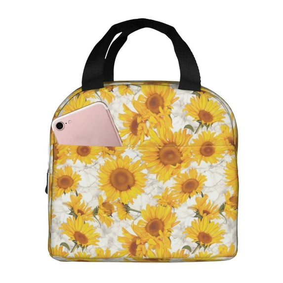 Bingfone White Marble Pattern Sunflower Print Lunch Bag Insulated Lunch ...