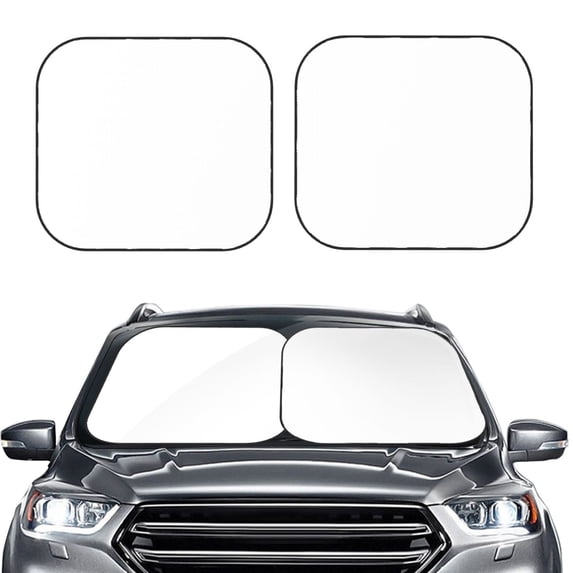 Bingfone White Print 2-Piece Sun Shade Front Windshield - Foldable Car Front Window Sunshades For Most Sedans Suv Truck - Small