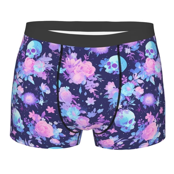 Bingfone White Skull Flower Men's Underwear - Casual Stretch Boxer Briefs-Small