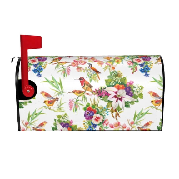 Bingfone Wild Exotic Birds And Flowers Magnetic Mailbox Cover Standard Size For Garden Yard Outdoor Decorations-21x18 In