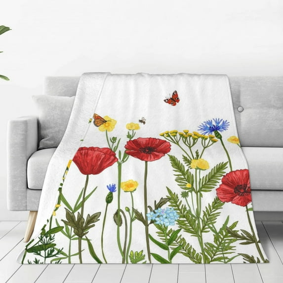 Bingfone Wild Herbs Print Flannel Fleece Blanket Throw Blanket for Bed,Sofa,Couch,Travel,Camping(40"x30" )