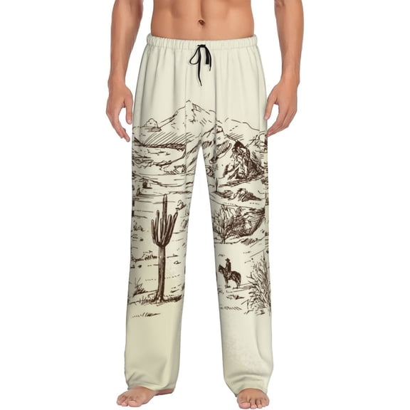 Bingfone Wild West Desert With Cowboys Mens All Over Print Sleep Pajama Pants-Medium