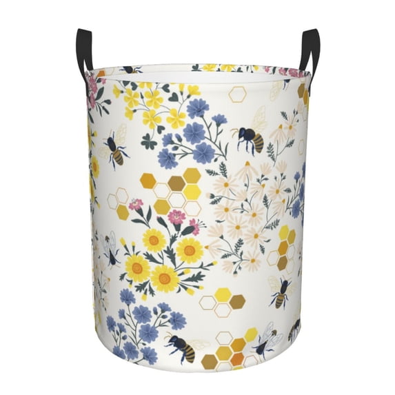 Bingfone Wildflower Honeybee Waterproof Foldable Laundry Hamper Bucket With Handles For Storage Bin,Clothes Hamper (Small)