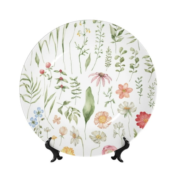 Bingfone Wildflower Watercolor 2 Print Bone China Dinner Decorative Plates,Handmade Ceramic Dinner Plate with Stand for Home Club-10in