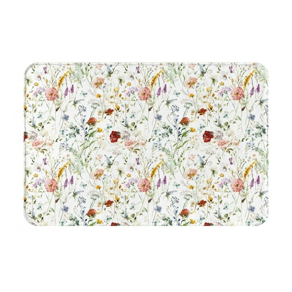 Bingfone Wildflower Watercolor Door Mat 16"X24" Front Entrance Non-Slip Low Profile Washable For Entryway