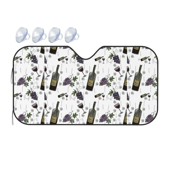 Bingfone Wine Bottles And Grapes Car Windshield Sunshade,Sun Foldable Sun Shield Sun Visor For Car - Medium