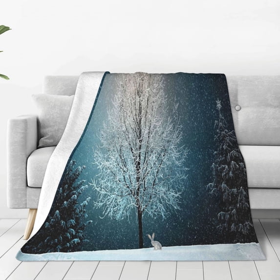 Bingfone Winter Rabbit Print Flannel Fleece Blanket Throw Blanket For Bed,Sofa,Couch,Travel,Camping(80"X60")