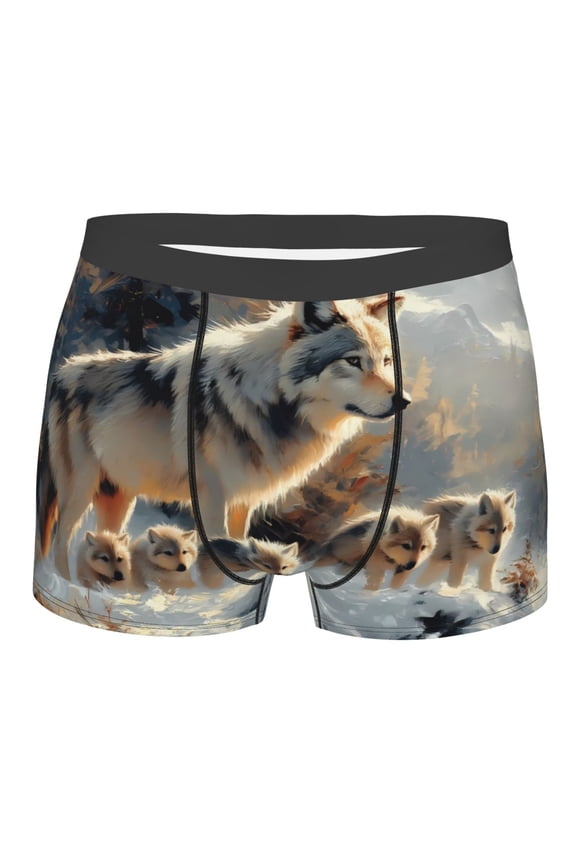 Wolf Family Winter Wonderland Men's Underwear - Casual Stretch Boxer Briefs-Large