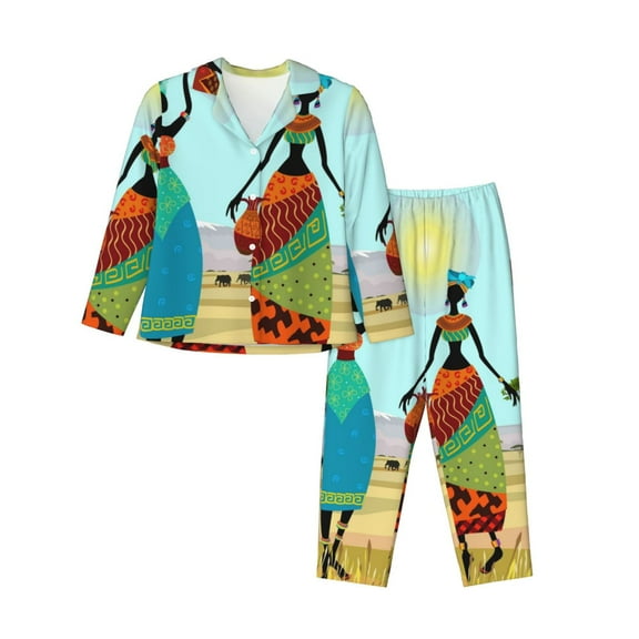 Bingfone Womens Pajama Sets African Women Print,Long Sleeve Loungewear Pajamas Set-Small
