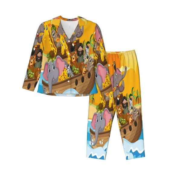 Bingfone Womens Pajama Sets Animals On Noah'S Ark1 Print,Long Sleeve Loungewear Pajamas Set-Small