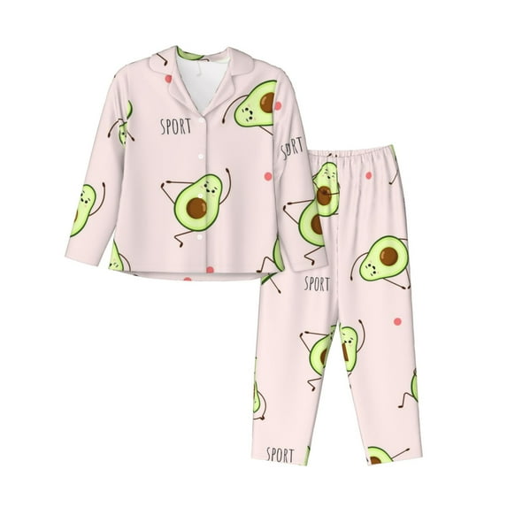 Bingfone Womens Pajama Sets Avocado Doing Sport Yoga Print,Long Sleeve Loungewear Pajamas Set-Medium
