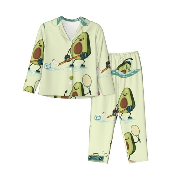 Bingfone Womens Pajama Sets Avocado For Exercise Print,Long Sleeve Loungewear Pajamas Set-Small