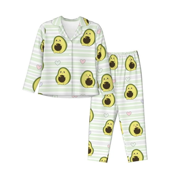 Bingfone Womens Pajama Sets Avocado Of A Hear Print,Long Sleeve Loungewear Pajamas Set-X-Large