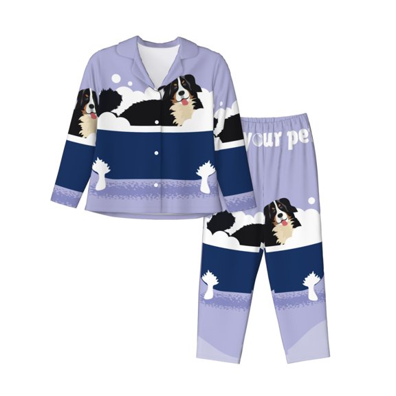 Bingfone Womens Pajama Sets Bernese Mountain Dog Sitting Bath Tub Print,Long Sleeve Loungewear Pajamas Set-