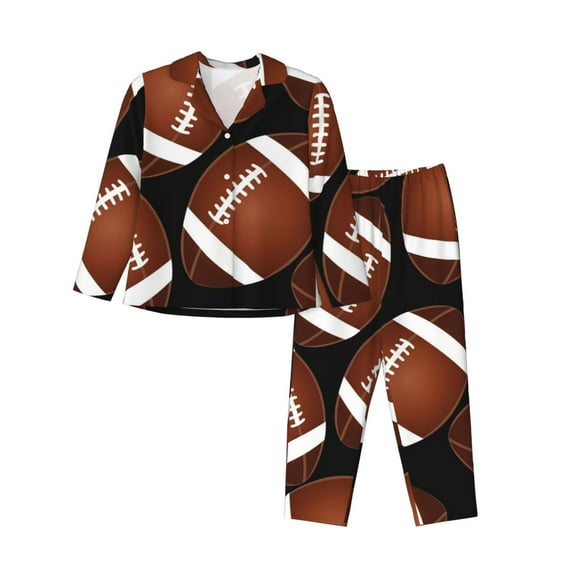 Bingfone Womens Pajama Sets Brown Football On Black Print,Long Sleeve Loungewear Pajamas Set-Xx-Large