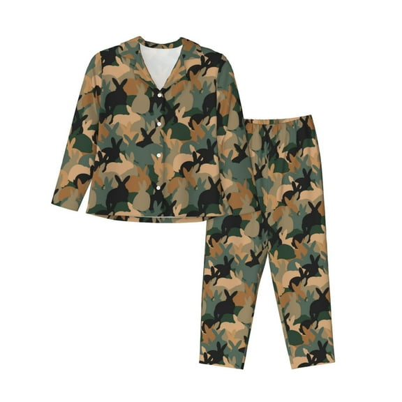 Bingfone Womens Pajama Sets Camouflage Rabbit Print,Long Sleeve Loungewear Pajamas Set-Large