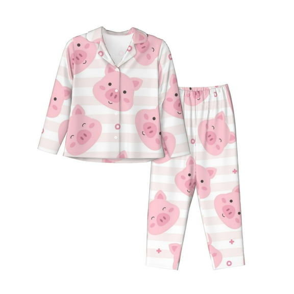 Bingfone Womens Pajama Sets Cartoon Pig Print,Long Sleeve Loungewear Pajamas Set-Small