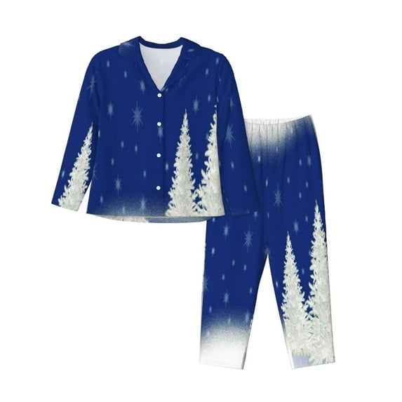 Bingfone Womens Pajama Sets Christmas Fir Tree Print,Long Sleeve Loungewear Pajamas Set-X-Large