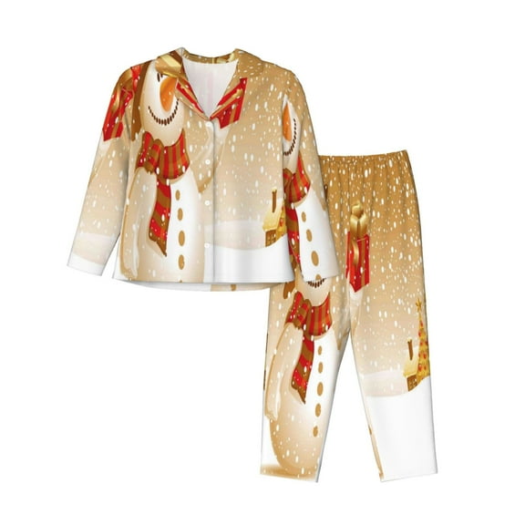 Bingfone Womens Pajama Sets Christmas Snowman Gift Print,Long Sleeve Loungewear Pajamas Set-Small