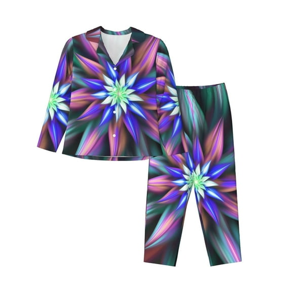 Bingfone Womens Pajama Sets Colored Abstract Print,Long Sleeve Loungewear Pajamas Set-Xx-Large