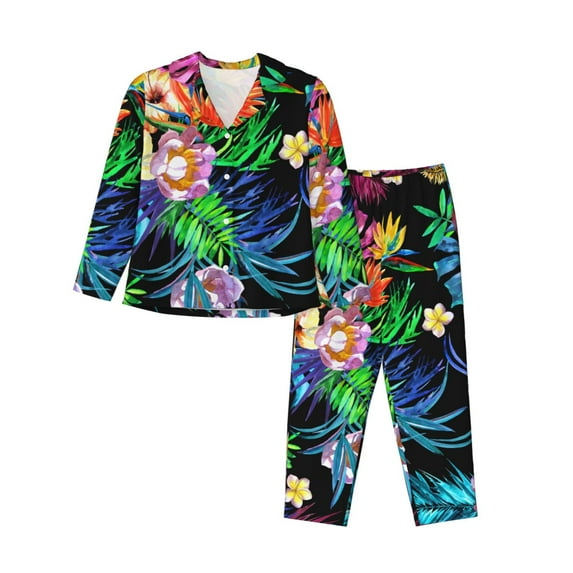Bingfone Womens Pajama Sets Colorful Flowers Print,Long Sleeve Loungewear Pajamas Set-Medium