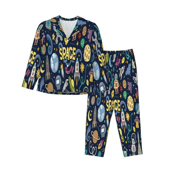 Bingfone Womens Pajama Sets Colorful Space Print,Long Sleeve Loungewear Pajamas Set-Small