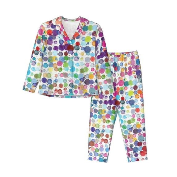 Bingfone Womens Pajama Sets Colorful Watercolor Dots Print,Long Sleeve Loungewear Pajamas Set-Xx-Large