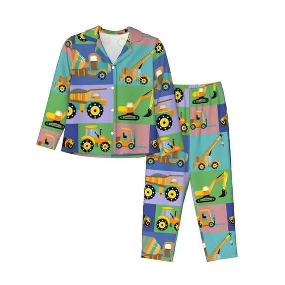 Bingfone Womens Pajama Sets Construction Machinery Print,Long Sleeve Loungewear Pajamas Set-Medium