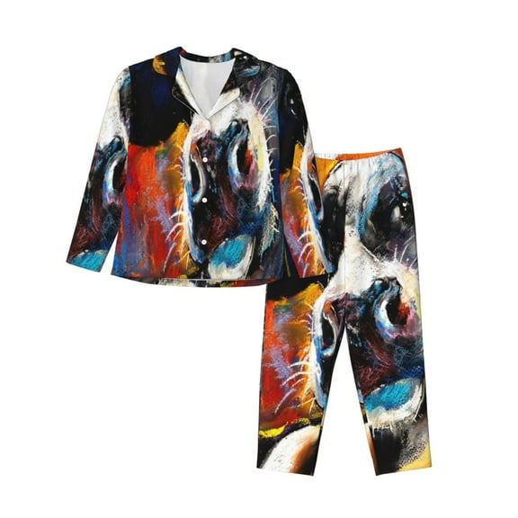 Bingfone Womens Pajama Sets Cow Print,Long Sleeve Loungewear Pajamas Set-Small