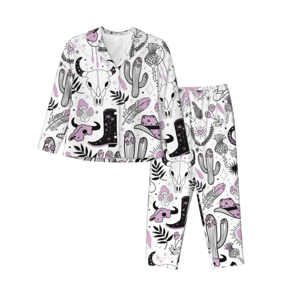 Bingfone Womens Pajama Sets Cowboy Print,Long Sleeve Loungewear Pajamas Set-Small