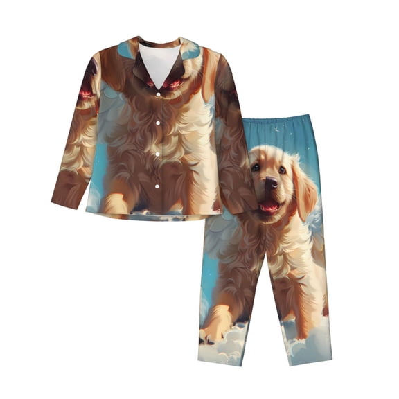 Bingfone Womens Pajama Sets Cute Angel Winged Dog Print,Long Sleeve Loungewear Pajamas Set-Large