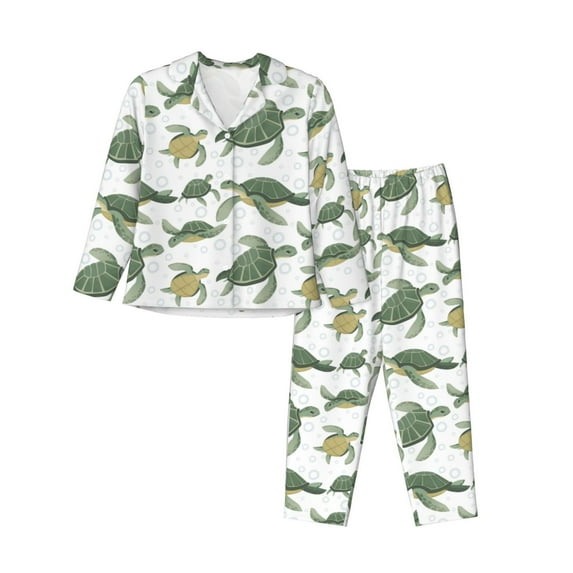 Bingfone Womens Pajama Sets Cute Turtle Print,Long Sleeve Loungewear Pajamas Set-X-Large