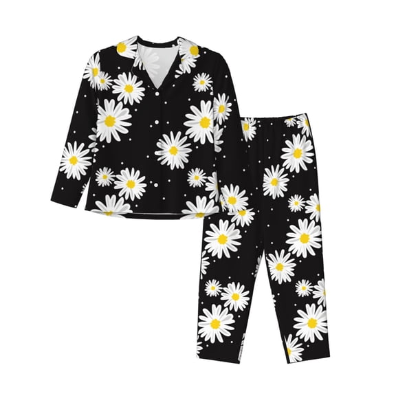 Bingfone Womens Pajama Sets Daisies Flowers Print,Long Sleeve Loungewear Pajamas Set-XX-Large