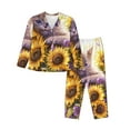 thumbnail image 1 of Bingfone Womens Pajama Sets Daisy Sunflower Lazy Cat Print,Long Sleeve Loungewear Pajamas Set-Large, 1 of 8