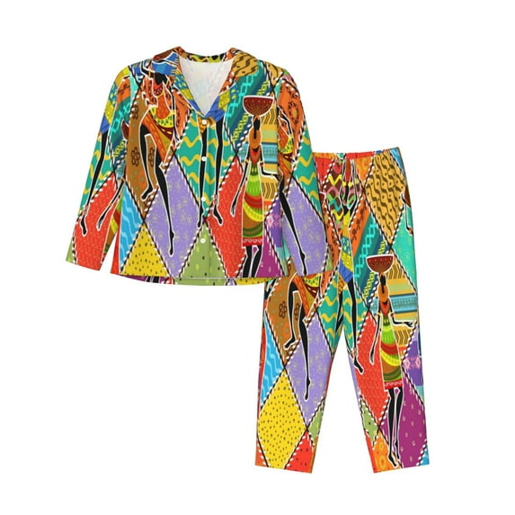 Bingfone Womens Pajama Sets Dancing African Womans Print,Long Sleeve Loungewear Pajamas Set-Xx-Large