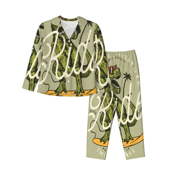 Bingfone Womens Pajama Sets Dinosaur Print,Long Sleeve Loungewear Pajamas Set-Large