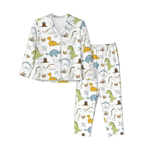 Bingfone Womens Pajama Sets Dinosaur Print,Long Sleeve Loungewear Pajamas Set-Small