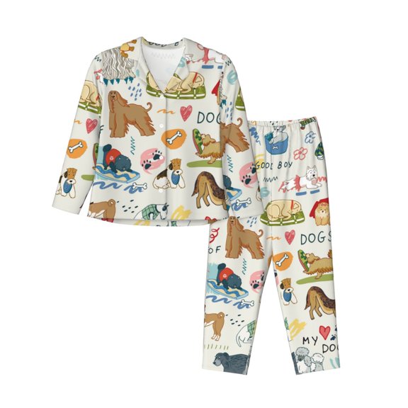 Bingfone Womens Pajama Sets Dogs Funny Pets Print,Long Sleeve Loungewear Pajamas Set-Small