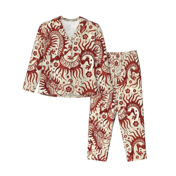 Bingfone Womens Pajama Sets Dragons1 Print,Long Sleeve Loungewear Pajamas Set-XX-Large